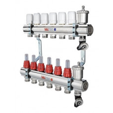 Коллекторный блок Valtec 1"х3/4" 5 выходов с расходомерами (латунь) VTc.596.EMNX.0605